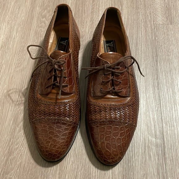 Miguel Angel Men’s Crocodile Leather Oxford Shoes Brown Contemporary Preppy - Picture 1 of 13